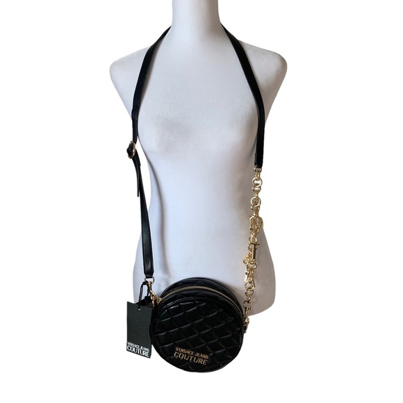 Versace Jeans Couture Quilted Rounded Crossbody Bag Gold-tone Chain Logo Charms - Picture 3 of 13